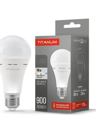 LED лампа акумуляторна TITANUM A68 10W E27 4000K 220V