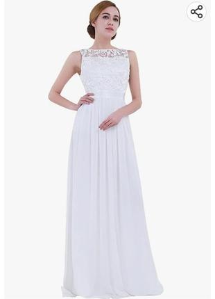 Белое вечернее комбинированное платье в пол iefiel