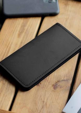 Шкіряне портмоне книжка trio чорний гаманець з натуральної шкі...