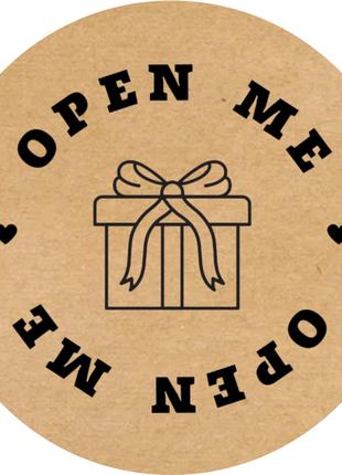 Этикетка наклейка круглая крафт "Open me​​​​​​​​​​", Диаметр 5...