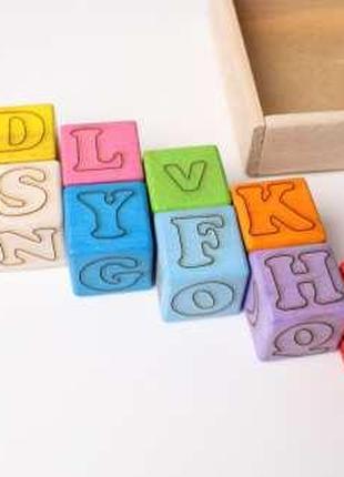 Дитяча іграшка. Кубіки фарбовані букви+цифри (англ.) 4х4см. Ек...