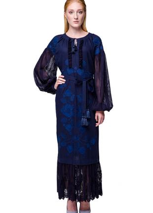 Платье вышиванка Мольфарка темно-синяя