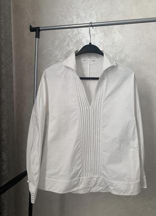 Белая рубашка блуза, имитация вышивки