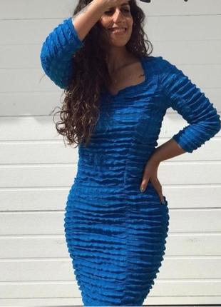 Жаккардовое облегающее платье синее с длинным рукавом zara