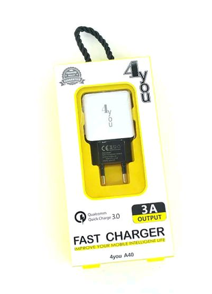 Зарядний пристрій USB 4you A40 (18W, Fast Charger QC 3.0)