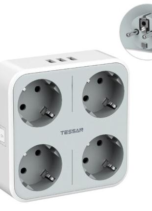 Разветвитель Tessan (4 Евро розетки, 3 USB порта, выключатель)