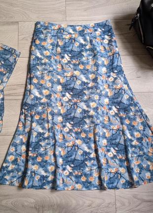 Юбка миди, шикарная голубая юбка миди с цветами