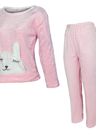 Жіноча піжама Lesko Bunny Pink L для дому тепла