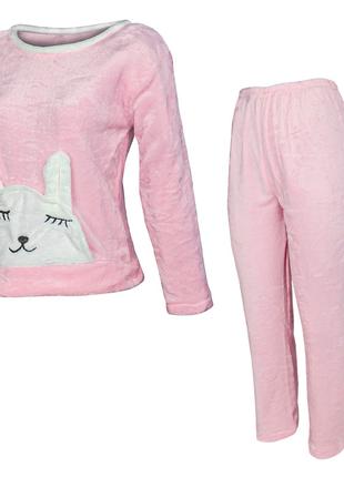 Женская пижама Lesko Bunny Pink XL теплая для дома 2шт