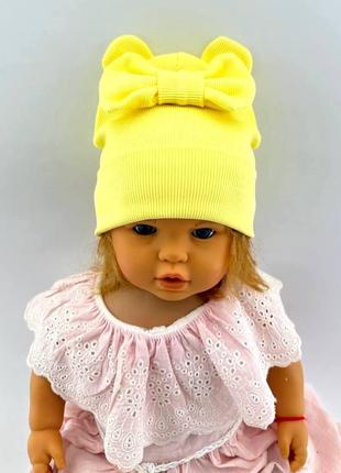 Шапка детская трикотажная двойная детская головные уборы желты...