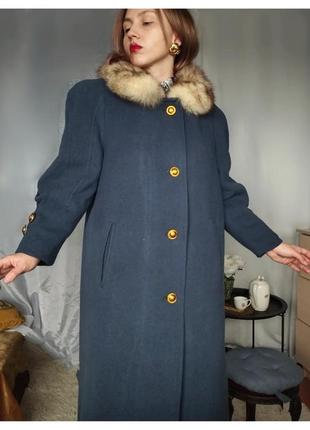 Винтажное шерстяное пальто с воротничком из меха