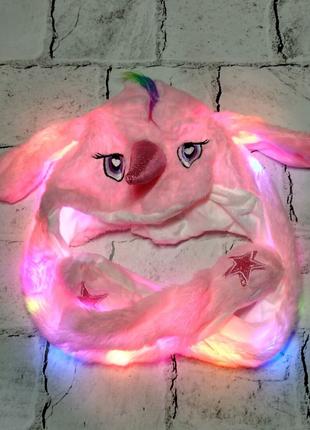 Светящаяся шапка с двигающими ушками кигуруми, Единорог розовый