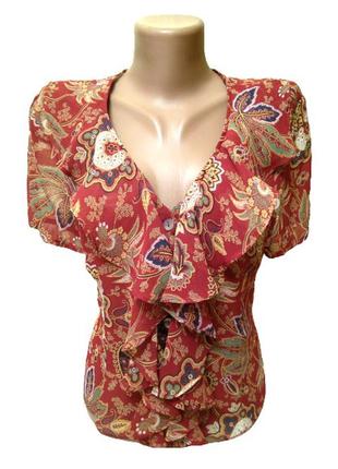 Теракотова блуза з воланами