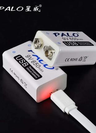 Аккумулятор Крона 9В 650mAh PALO Li-Ion (6F22) зарядка micro-USB