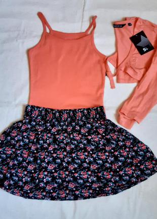 Комплект летний черно оранжевый тройка юбка, майка, болеро "yi...
