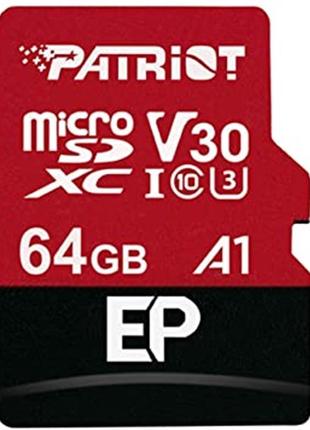 Карта памяти MicroSDXC 64GB UHS-I/U3 Class 10 Patriot EP A1 R1...