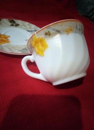 Чашка с блюдцем для чая и кофе стеклокерамика прошлый век