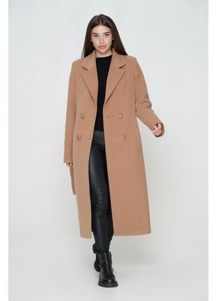 Двубортное длинное женское пальто из турецкого кашемира с отло...