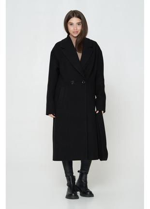 Чорне жіноче демісезонне пальто з турецького кашеміру з відкла...
