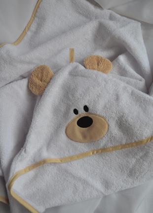 Детское махровое полотенце-уголок мишка для новорожденного, по...