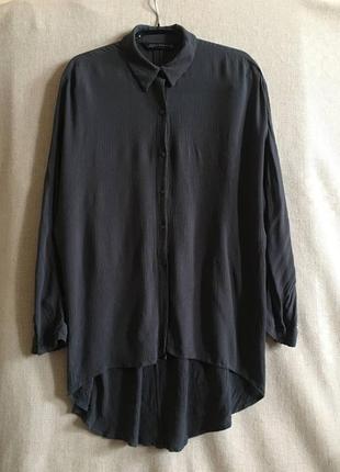 Удлиненная базовая блузка рубашка серого цвета