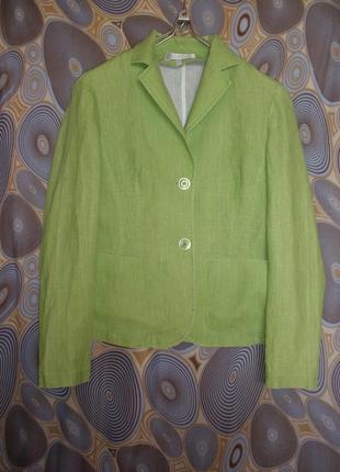 Летний льняной жакет пиджак классика clement зеленого цвета тренд