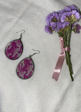 Сережки в формі краплини рожеві з сріблом