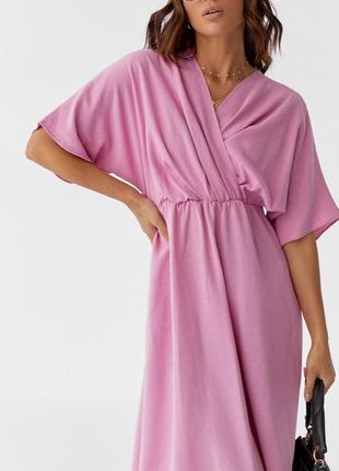 Розовое платье миди, нежное легкое платье