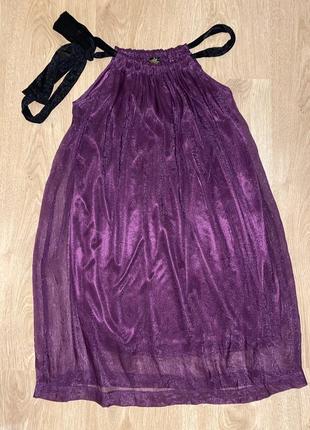 Летнее легкое платье, фиолетовое с открытыми плечами