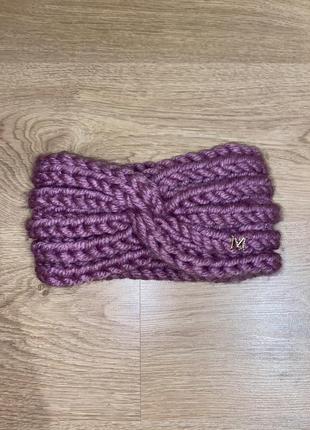 Чалма вязанная фиолетовая, пудрового цвета, повязка на голову