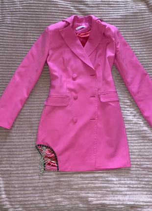 Яркое нарядное платье пиджак, розовое платье, размер s