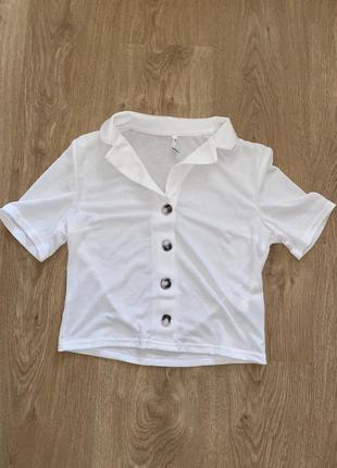 Вкорочена футболка поло жіноча, білого кольору