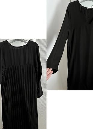 Легкое черное платье zara с плиссе. платье на длинный рукав. с...