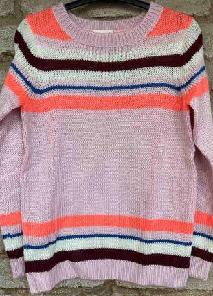 1, Стильный тепленький вязаный свитер на девочку с полосками К...