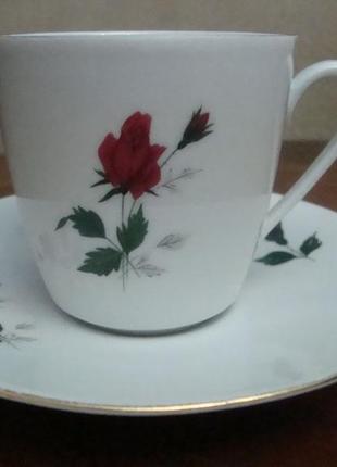 Старинная чайная двойка роза фарфор германия №ст12