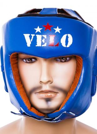 Боксерский шлем кожаный Velo AIBA XL синий для бокса