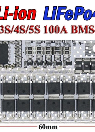 БМС контроллер с балансиром BMS 5S/4S/3S 100A для Liion аккум-ов