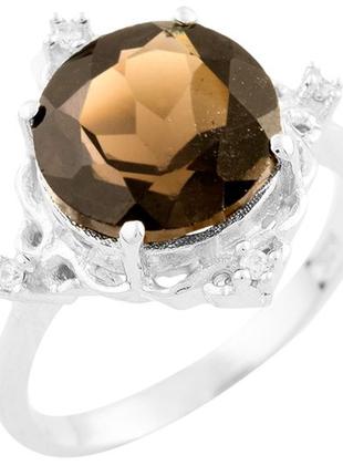 Серебряное кольцо OgoSilver с натуральным раухтопазом (дымчаты...