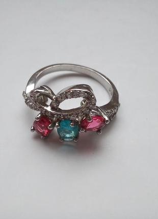 Кольцо, перстень серебряный с розовыми и голубыми камнями, 17 ...