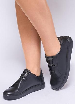 Кеды женские черная кожа натуральная спортивная обувь от украи...