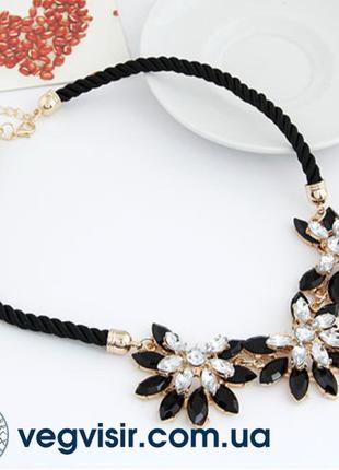 Модное массивное черное ожерелье с цветами Boho колье с камням...