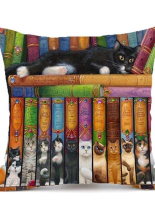 Очаровательная наволочка для подушки, котик на книгах, 45*45