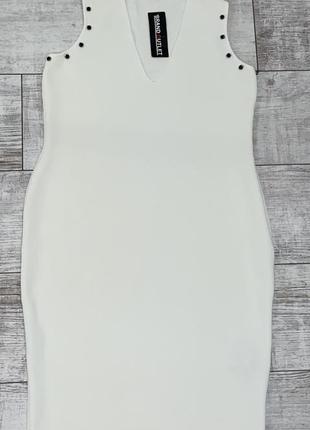 Платье трикотажное белое приталенное, размер 44-46