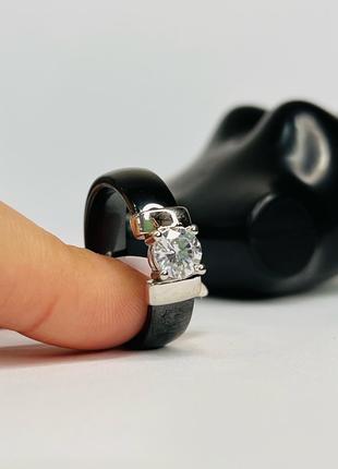 Кольцо керамическое чёрное с большим камнем