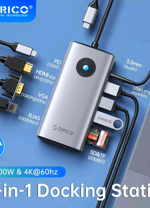 Orico USB 3.0 Hub 10в1 - HDMI, VGA, PD100W, RJ45, SD/TF, Type-c