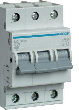 Автоматичний вимикач In=63 А, 3п, С, 6 kA, 3м MC363A hager