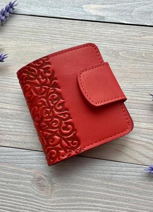 Красный женский маленький кошелек портмоне из натуральной кожи...