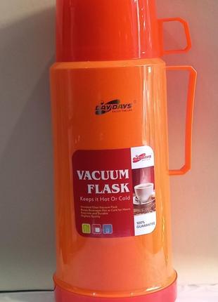 Термос вакуумный со стеклянной колбой DayDays 1 литра оранжевы...