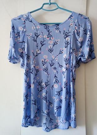 Блуза футболка женская голубая с цветочным принтом