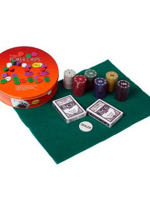 Покерный набор: 120 фишек с номиналом, фишка дилера, 2 колоды ...